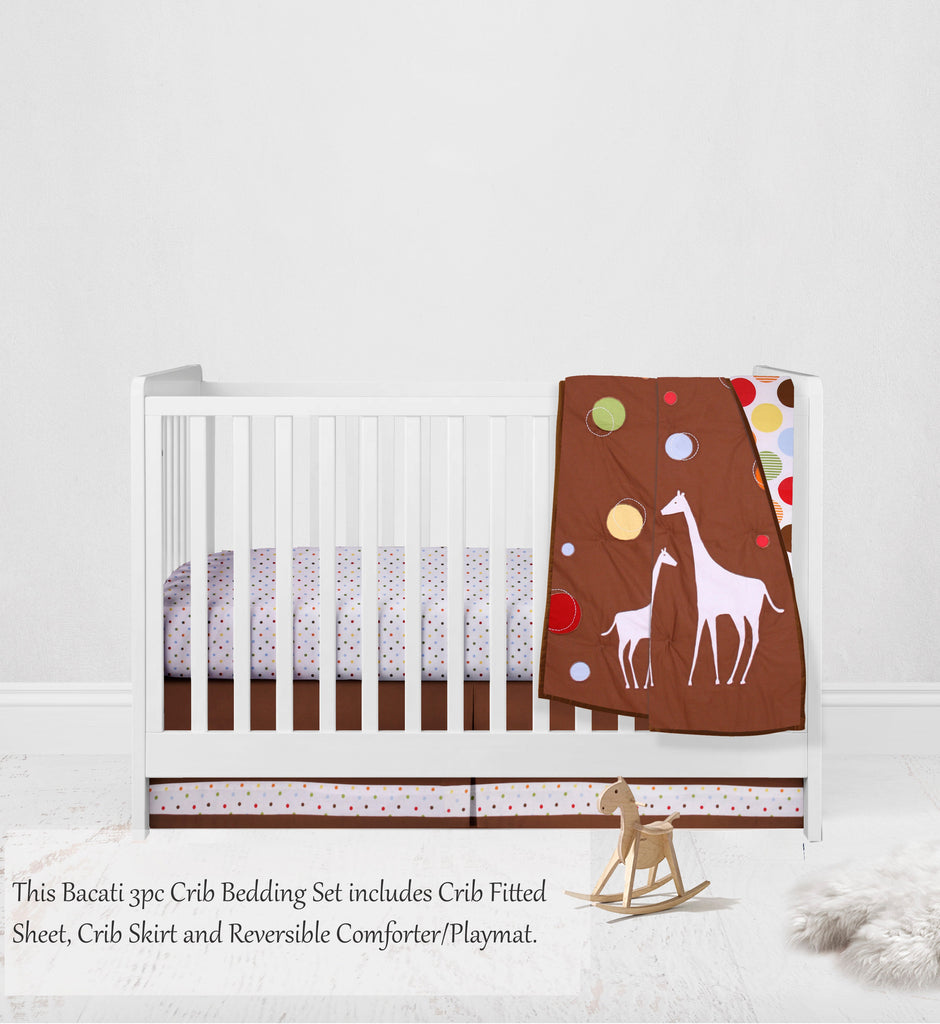 Baby & Me Giraffe Orange/Green/Blue/Red/Brown Neutral Crib Bedding Set - Bacati - Crib Bedding Set - Bacati