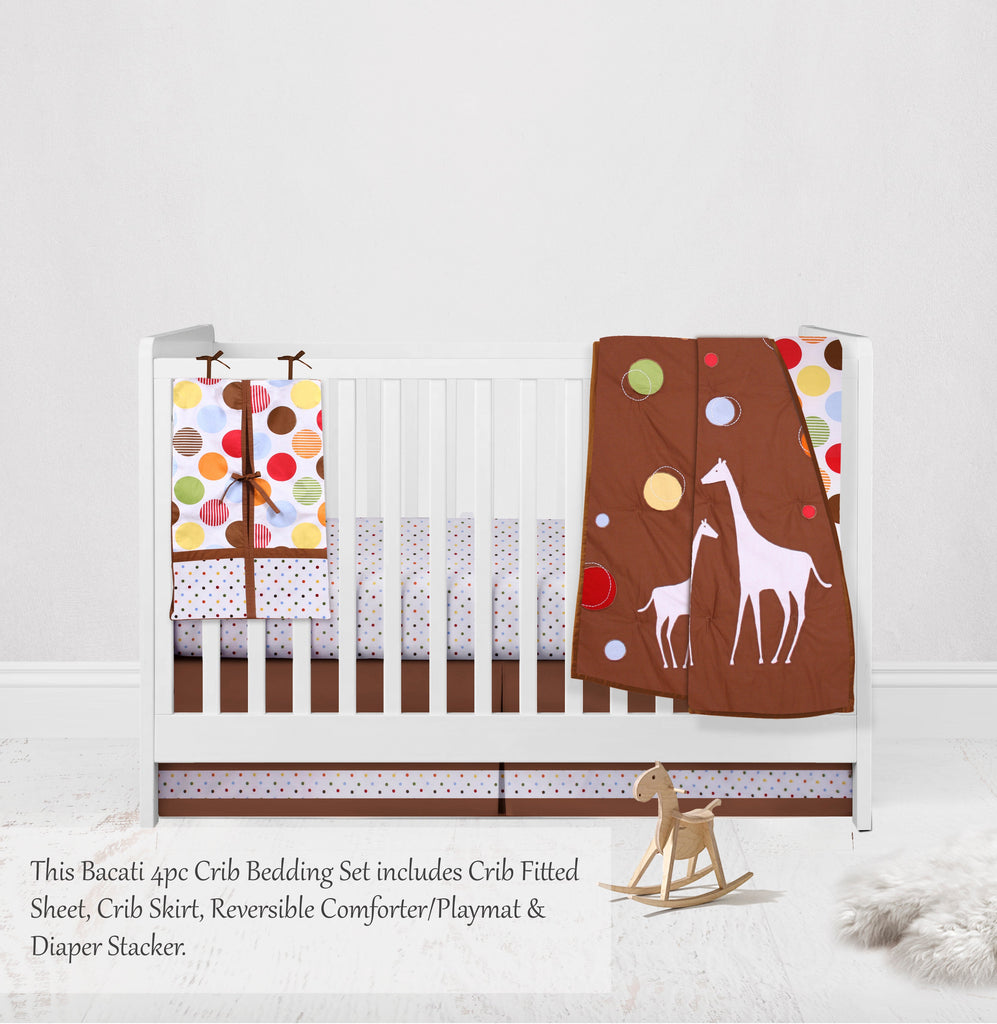 Baby & Me Giraffe Orange/Green/Blue/Red/Brown Neutral Crib Bedding Set - Bacati - Crib Bedding Set - Bacati