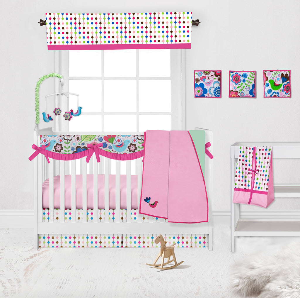 Long/Small Crib Rail Guard Covers Cotton Botanical, Pink/Aqua/Fuchsia/Green - Bacati - Crib Rail Guard - Bacati
