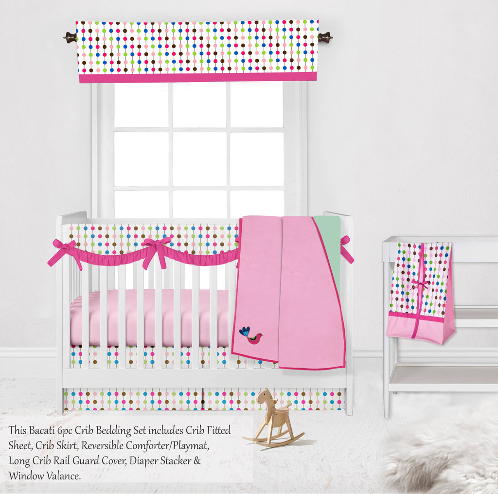 Botanical Floral Birds Pink/Multi Girls Crib Bedding Set - Bacati - Crib Bedding Set - Bacati