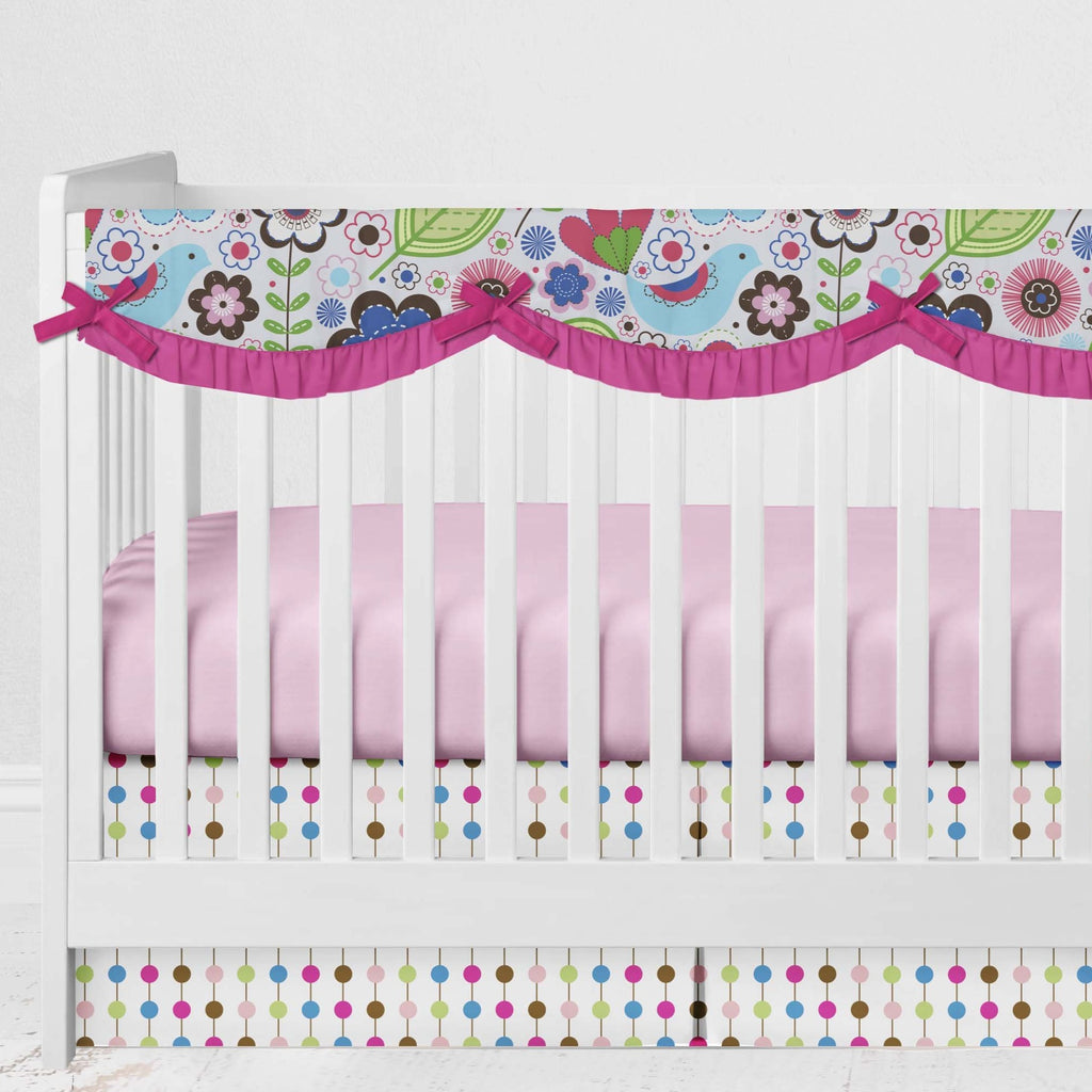 Long/Small Crib Rail Guard Covers Cotton Botanical, Pink/Aqua/Fuchsia/Green - Bacati - Crib Rail Guard - Bacati