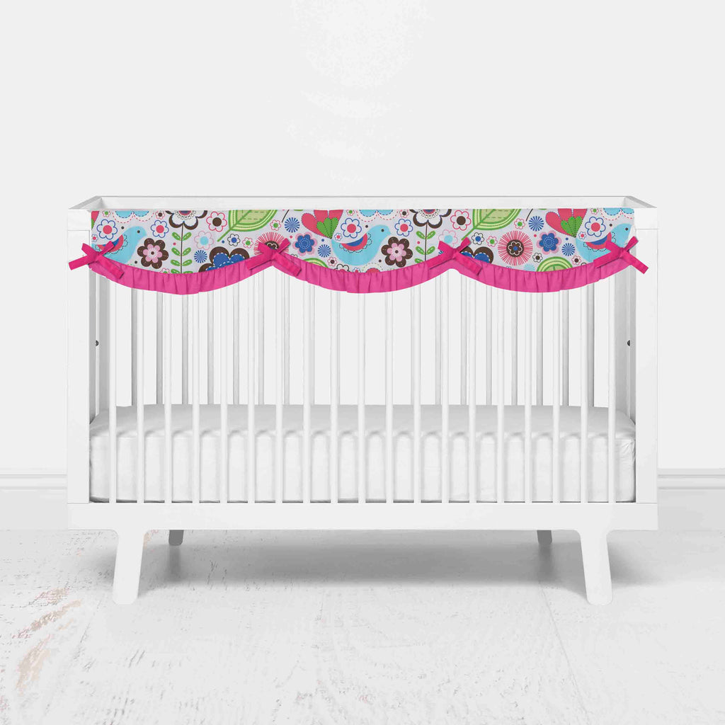 Bacati - Long/Small Crib Rail Guard Covers Cotton Botanical, Pink/Aqua/Fuchsia/Green - Bacati - Crib Rail Guard - Bacati