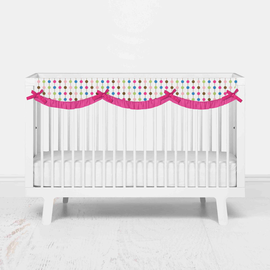 Bacati - Long/Small Crib Rail Guard Covers Cotton Botanical, Pink/Aqua/Fuchsia/Green - Bacati - Crib Rail Guard - Bacati