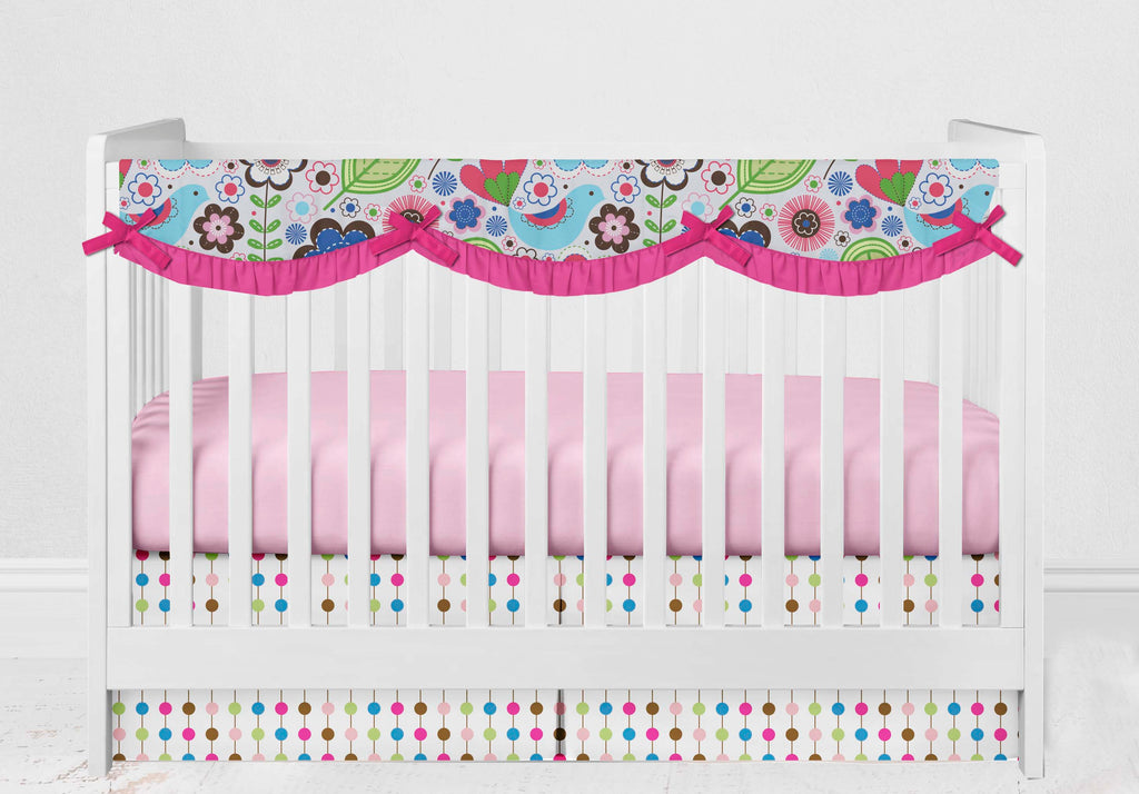 Long/Small Crib Rail Guard Covers Cotton Botanical, Pink/Aqua/Fuchsia/Green - Bacati - Crib Rail Guard - Bacati