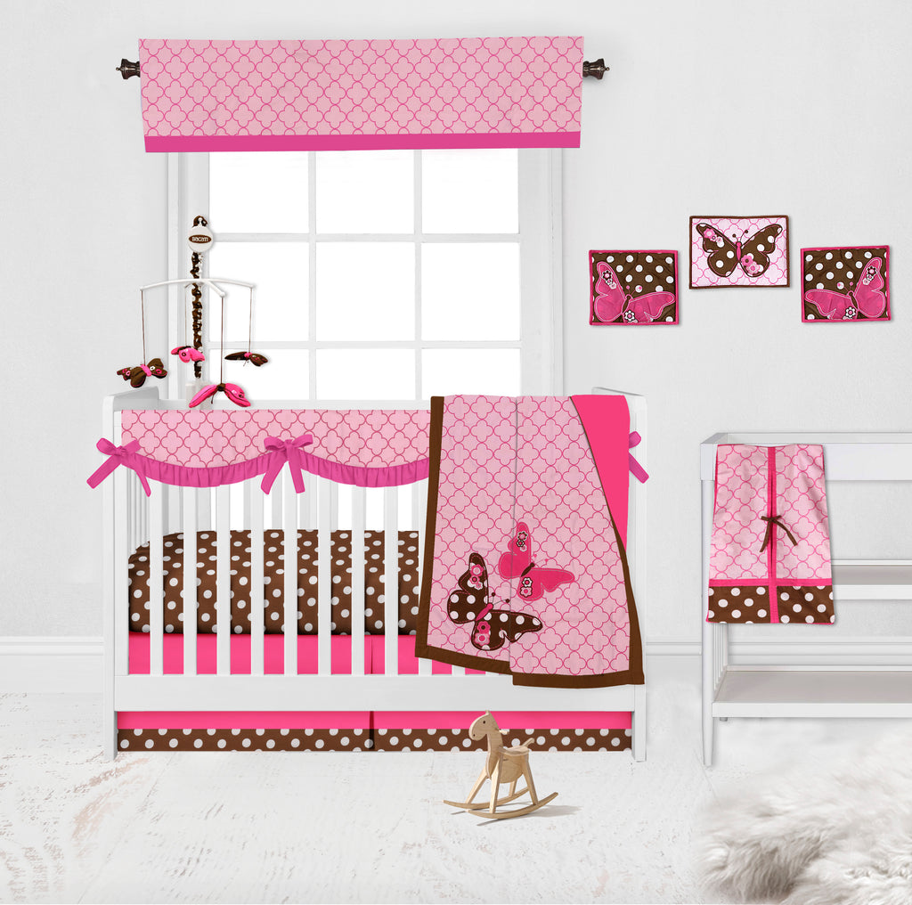 Long/Small Crib Rail Guard Covers Cotton Butterflies/Ladybugs, Pink/Fuchsia/Chocolate - Bacati - Crib Rail Guard - Bacati