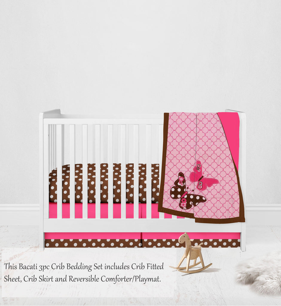 Butterflies Pink/Chocolate Girls Crib Bedding Set - Bacati - Crib Bedding Set - Bacati