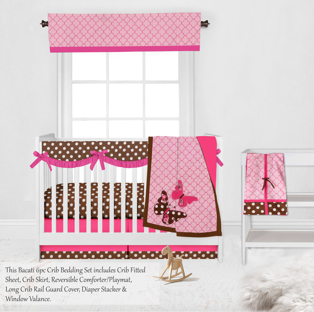 Butterflies Pink/Chocolate Girls Crib Bedding Set - Bacati - Crib Bedding Set - Bacati