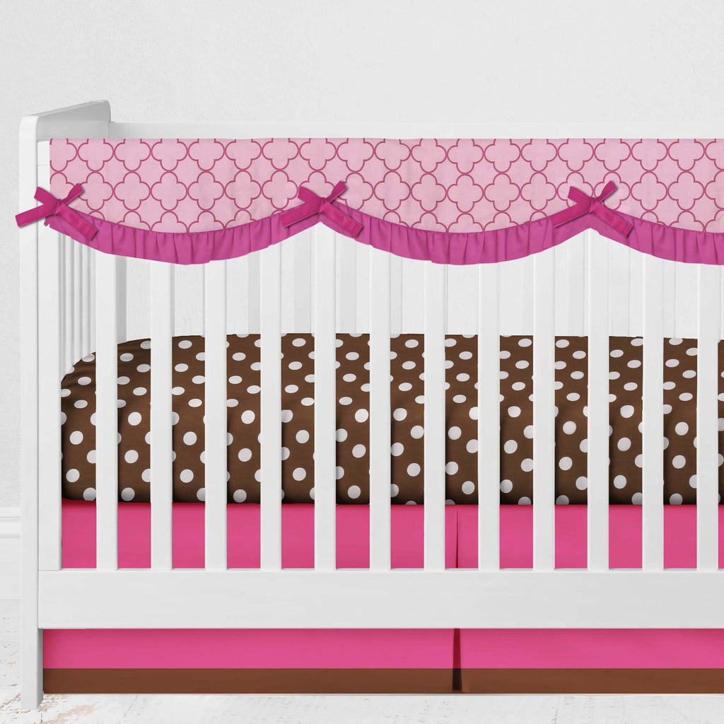 Long/Small Crib Rail Guard Covers Cotton Butterflies/Ladybugs, Pink/Fuchsia/Chocolate - Bacati - Crib Rail Guard - Bacati