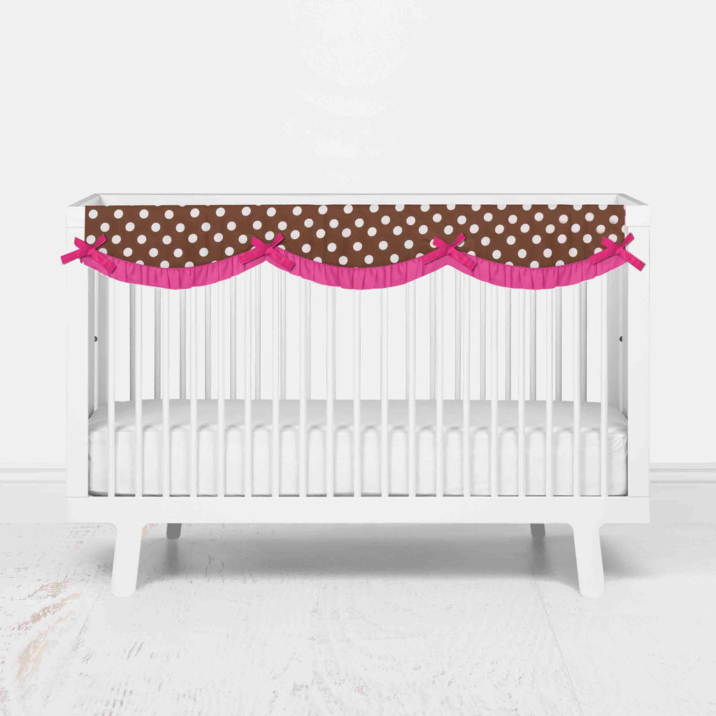 Bacati - Long/Small Crib Rail Guard Covers Cotton Butterflies/Ladybugs, Pink/Fuchsia/Chocolate - Bacati - Crib Rail Guard - Bacati