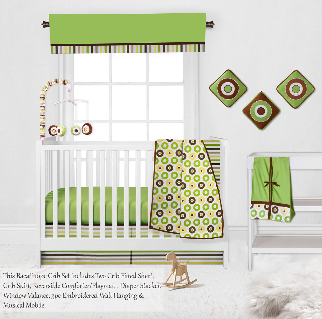 Mod Dots Stripes Green/Yellow/Chocolate Neutral Crib Bedding Set - Bacati - Crib Bedding Set - Bacati