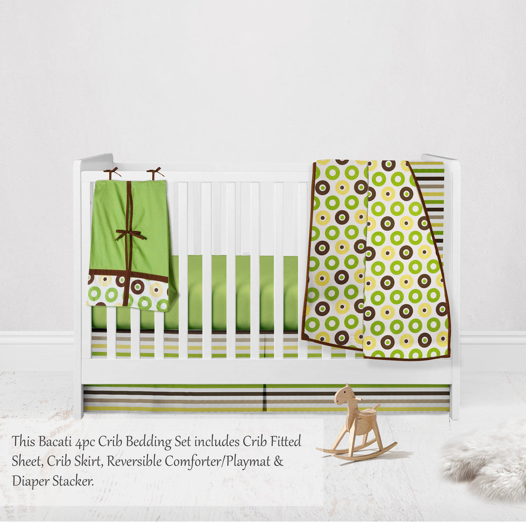 Mod Dots Stripes Green/Yellow/Chocolate Neutral Crib Bedding Set - Bacati - Crib Bedding Set - Bacati