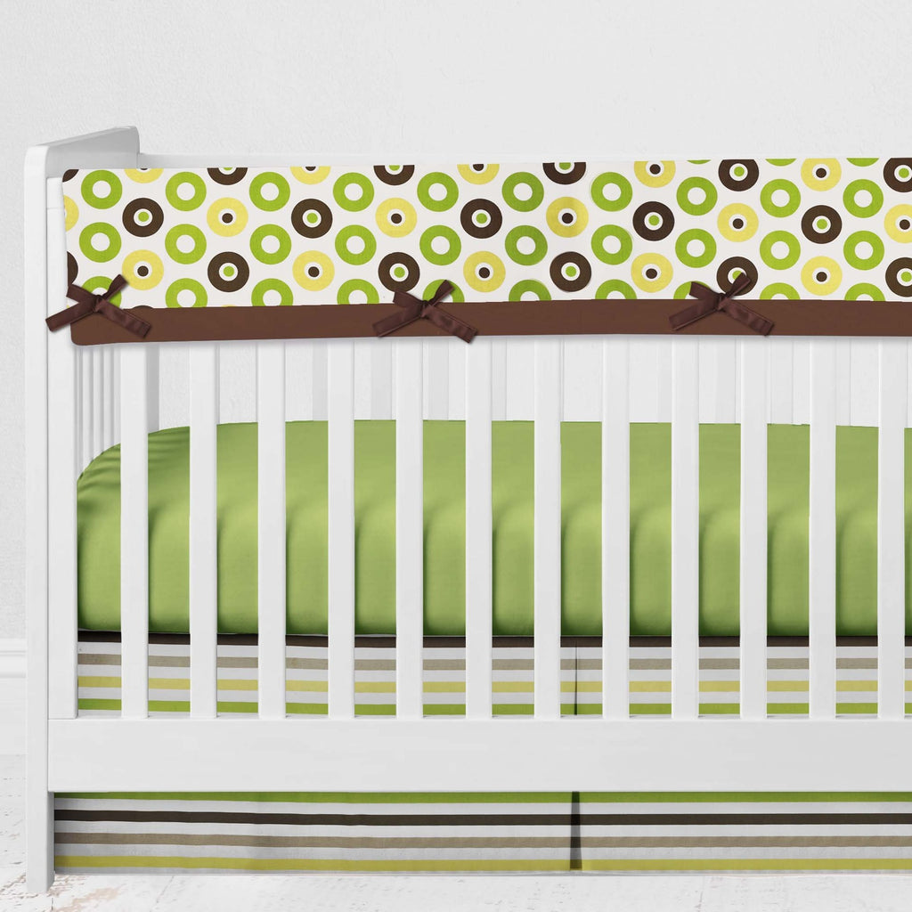 Long/Small Crib Rail Guard Covers Cotton Mod Dots/Stripes, Green/Yellow/Brown - Bacati - Crib Rail Guard - Bacati