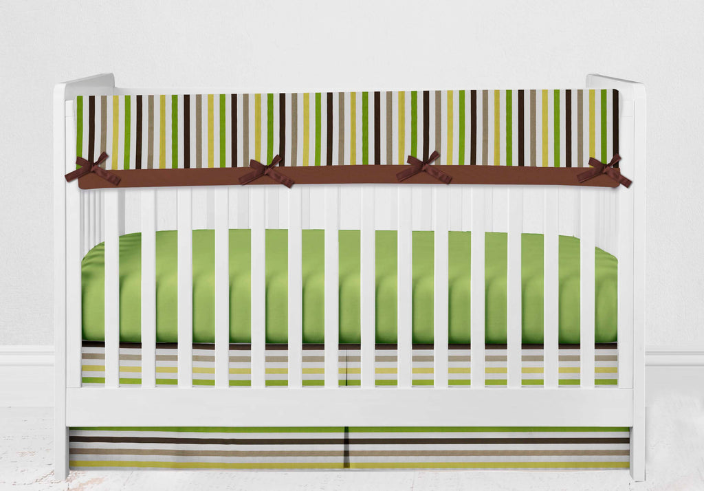 Long/Small Crib Rail Guard Covers Cotton Mod Dots/Stripes, Green/Yellow/Brown - Bacati - Crib Rail Guard - Bacati