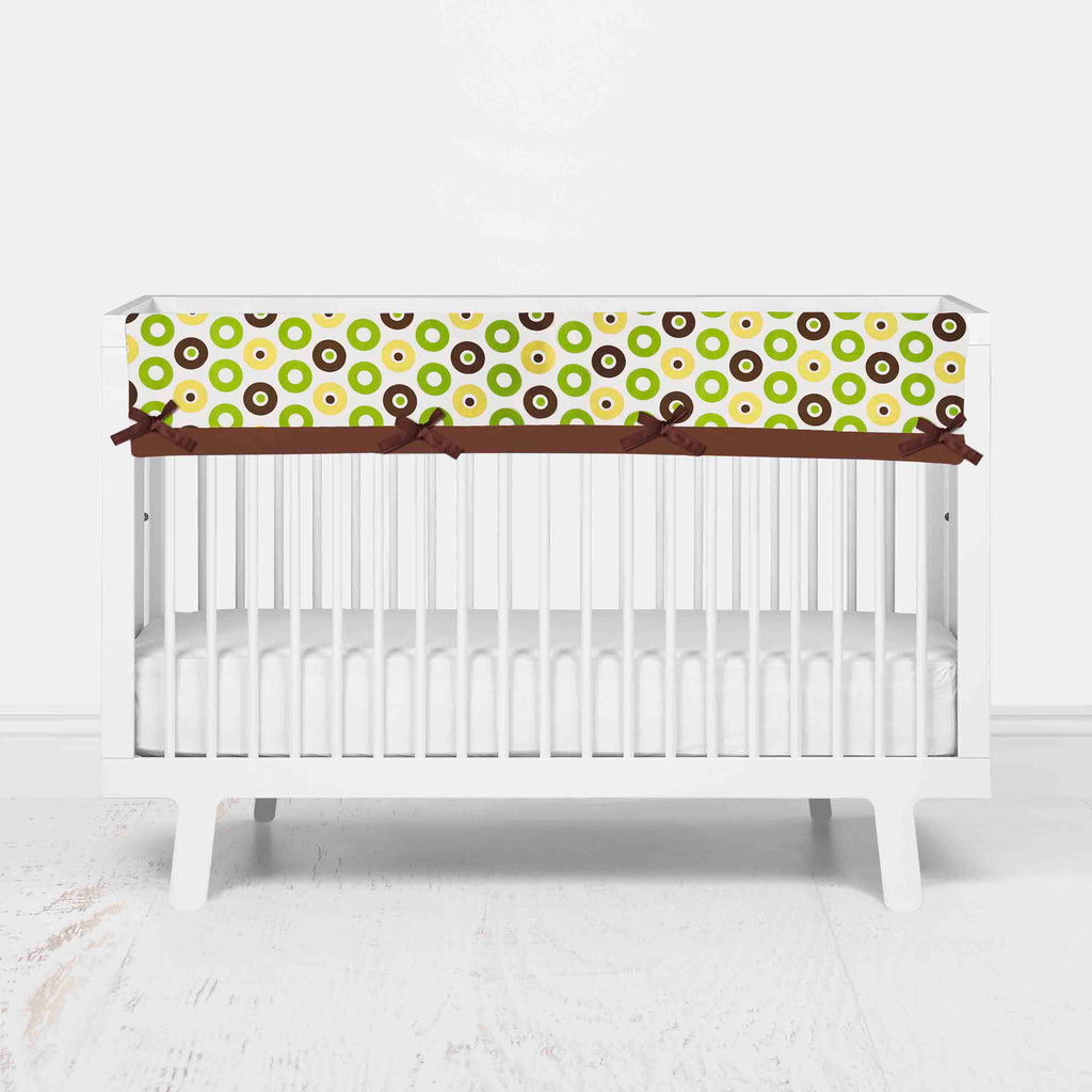 Bacati - Long/Small Crib Rail Guard Covers Cotton Mod Dots/Stripes, Green/Yellow/Brown - Bacati - Crib Rail Guard - Bacati