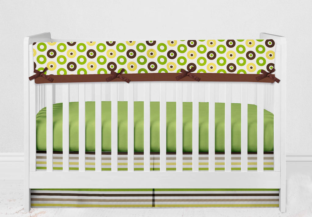 Long/Small Crib Rail Guard Covers Cotton Mod Dots/Stripes, Green/Yellow/Brown - Bacati - Crib Rail Guard - Bacati