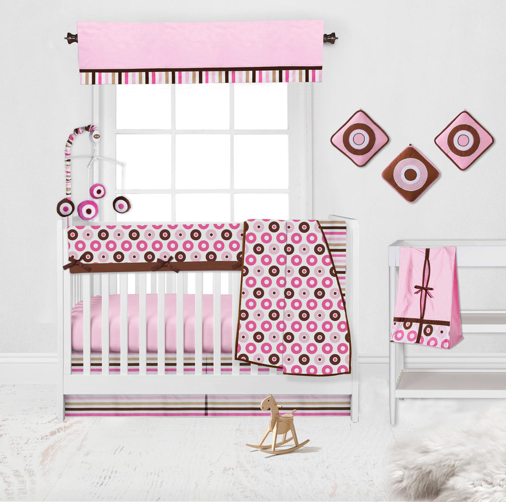 Long/Small Crib Rail Guard Covers Mod Dots/Stripes, Pink/Brown - Bacati - Crib Rail Guard - Bacati