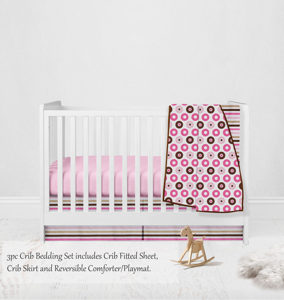 Mod Dots Stripes Pink/Beige/Chocolate Girls Crib Bedding Set - Bacati - Crib Bedding Set - Bacati