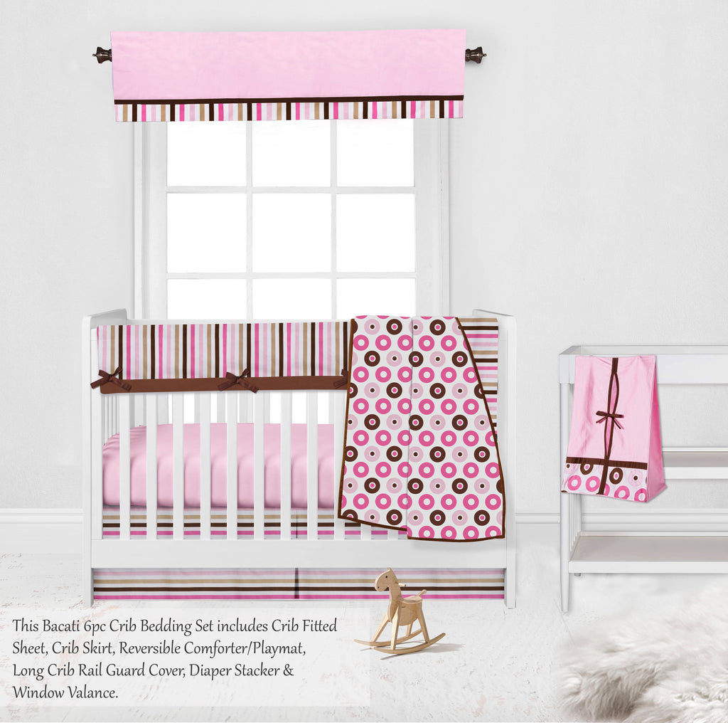 Mod Dots Stripes Pink/Beige/Chocolate Girls Crib Bedding Set - Bacati - Crib Bedding Set - Bacati