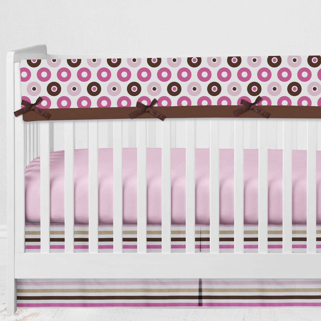 Long/Small Crib Rail Guard Covers Mod Dots/Stripes, Pink/Brown - Bacati - Crib Rail Guard - Bacati