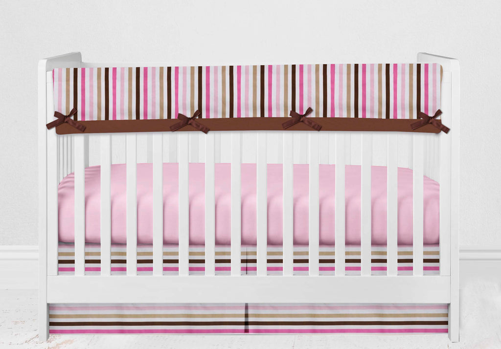 Long/Small Crib Rail Guard Covers Mod Dots/Stripes, Pink/Brown - Bacati - Crib Rail Guard - Bacati