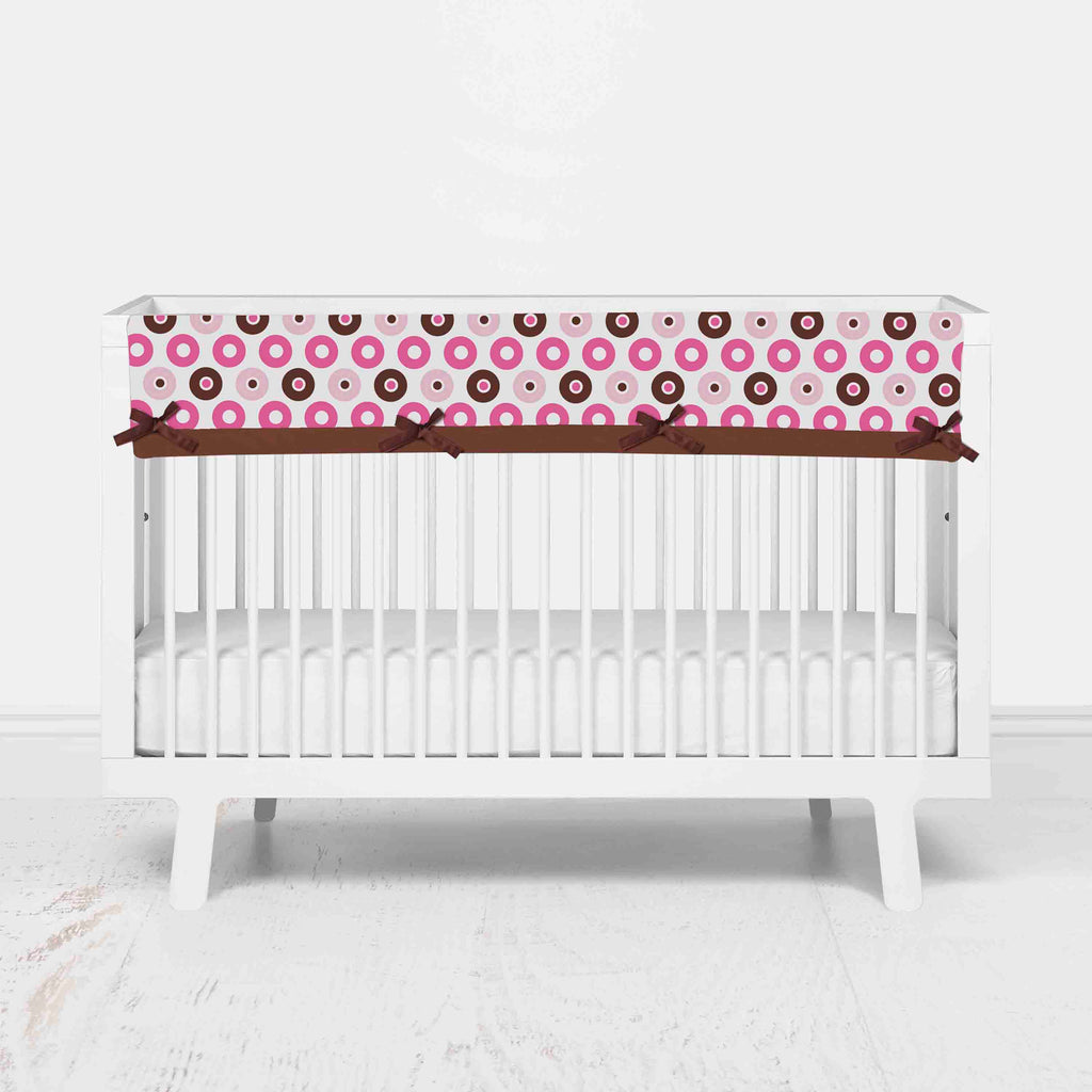 Bacati - Long/Small Crib Rail Guard Covers Mod Dots/Stripes, Pink/Brown - Bacati - Crib Rail Guard - Bacati