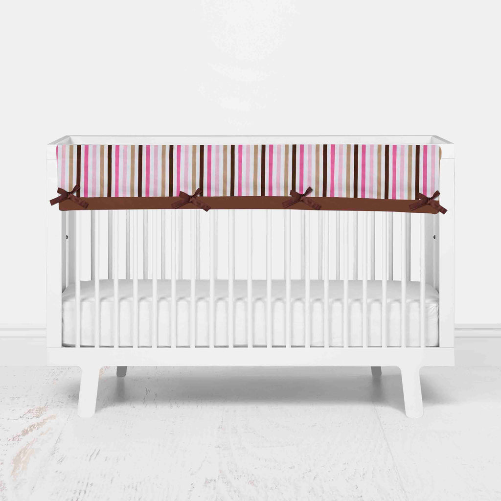 Bacati - Long/Small Crib Rail Guard Covers Mod Dots/Stripes, Pink/Brown - Bacati - Crib Rail Guard - Bacati