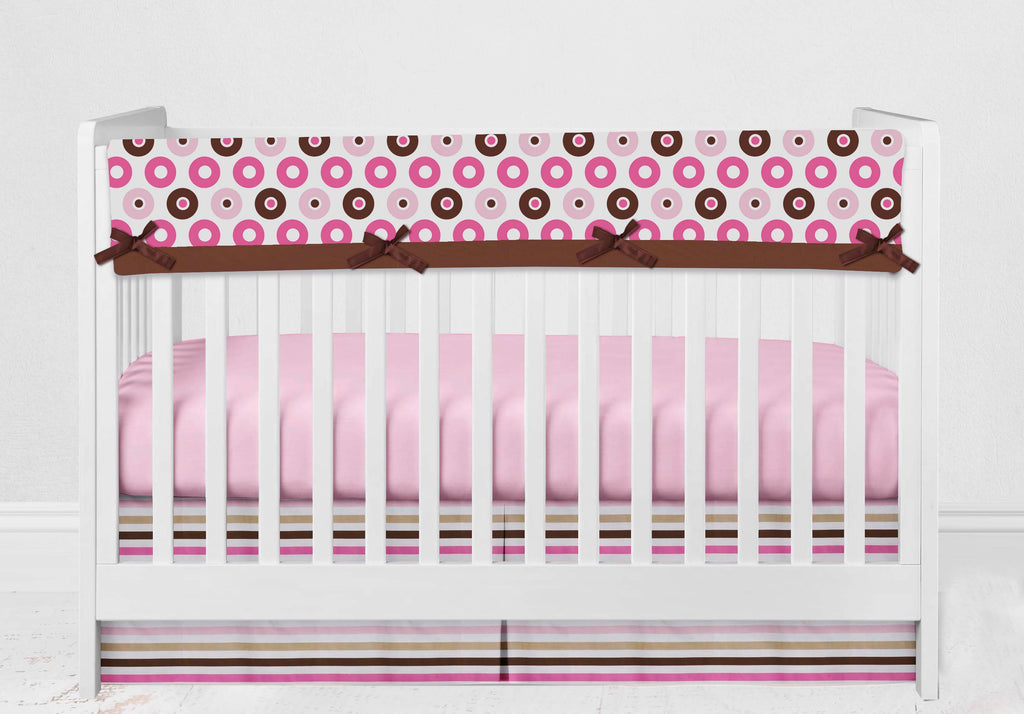 Long/Small Crib Rail Guard Covers Mod Dots/Stripes, Pink/Brown - Bacati - Crib Rail Guard - Bacati