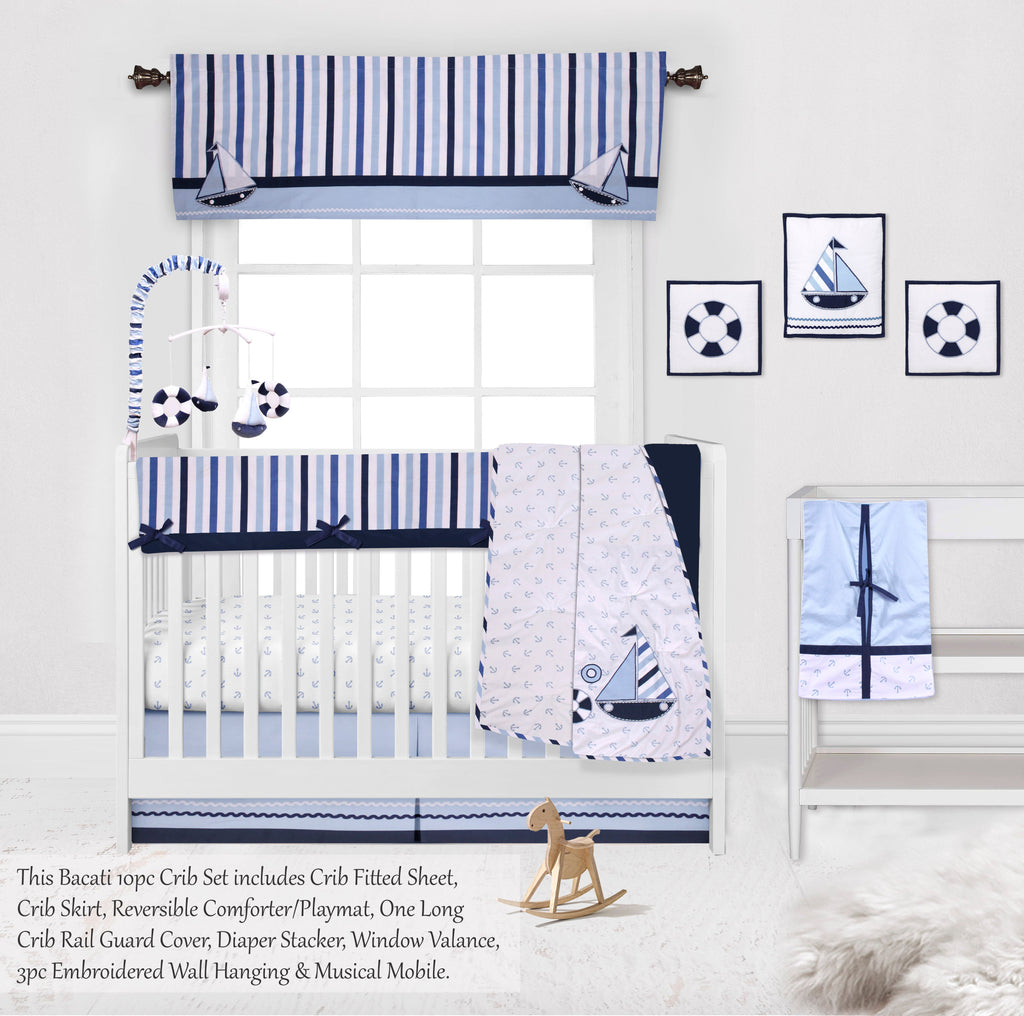 Little Sailor Anchor Blue/Navy Boys Crib Bedding Set - Bacati - Crib Bedding Set - Bacati