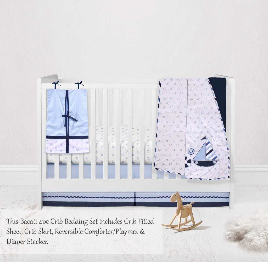 Little Sailor Anchor Blue/Navy Boys Crib Bedding Set - Bacati - Crib Bedding Set - Bacati