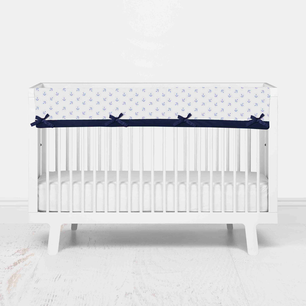 Bacati - Long/Small Crib Rail Guard Covers Cotton Little Sailor, Blue/Navy - Bacati - Crib Rail Guard - Bacati