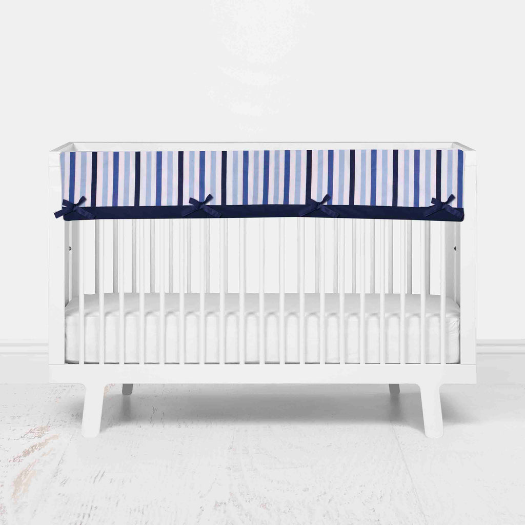 Bacati - Long/Small Crib Rail Guard Covers Cotton Little Sailor, Blue/Navy - Bacati - Crib Rail Guard - Bacati