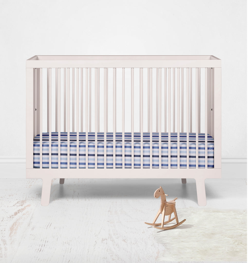 Bacati - Crib or Toddler Bed Fitted Sheet, Little Sailor, Blue/Navy - Bacati - Crib/Toddler Fitted Sheet - Bacati