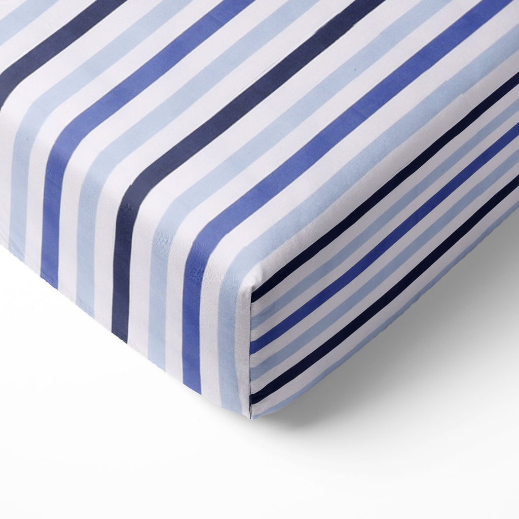 Bacati - Crib or Toddler Bed Fitted Sheet, Little Sailor, Blue/Navy - Bacati - Crib/Toddler Fitted Sheet - Bacati