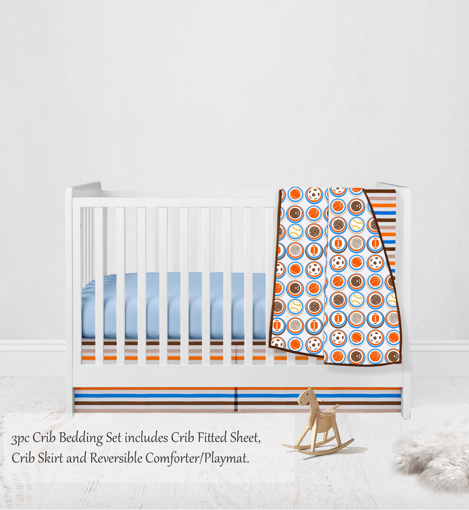 Mod Sports Blue/Orange/Chocolate Boys Crib Bedding Set - Bacati - Crib Bedding Set - Bacati