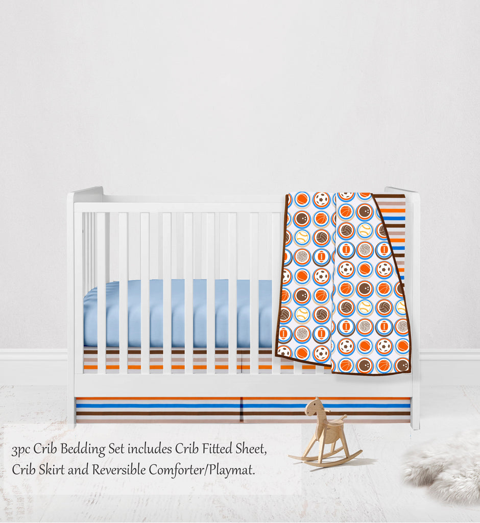 Mod Sports Blue/Orange/Chocolate Boys Crib Bedding Set - Bacati - Crib Bedding Set - Bacati