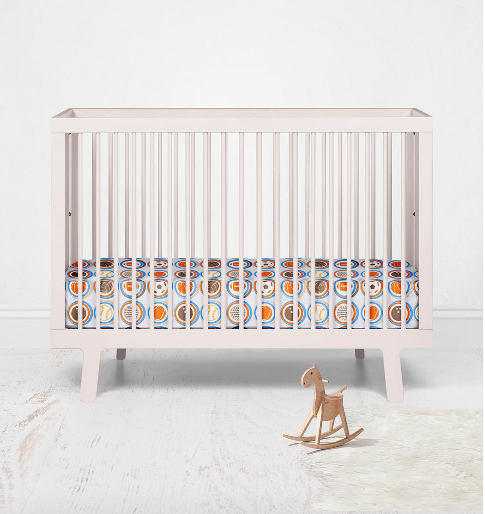 Crib or Toddler Bed Fitted Sheet, Mod Sports Blue/Orange/Brown - Bacati - Crib/Toddler Fitted Sheet - Bacati