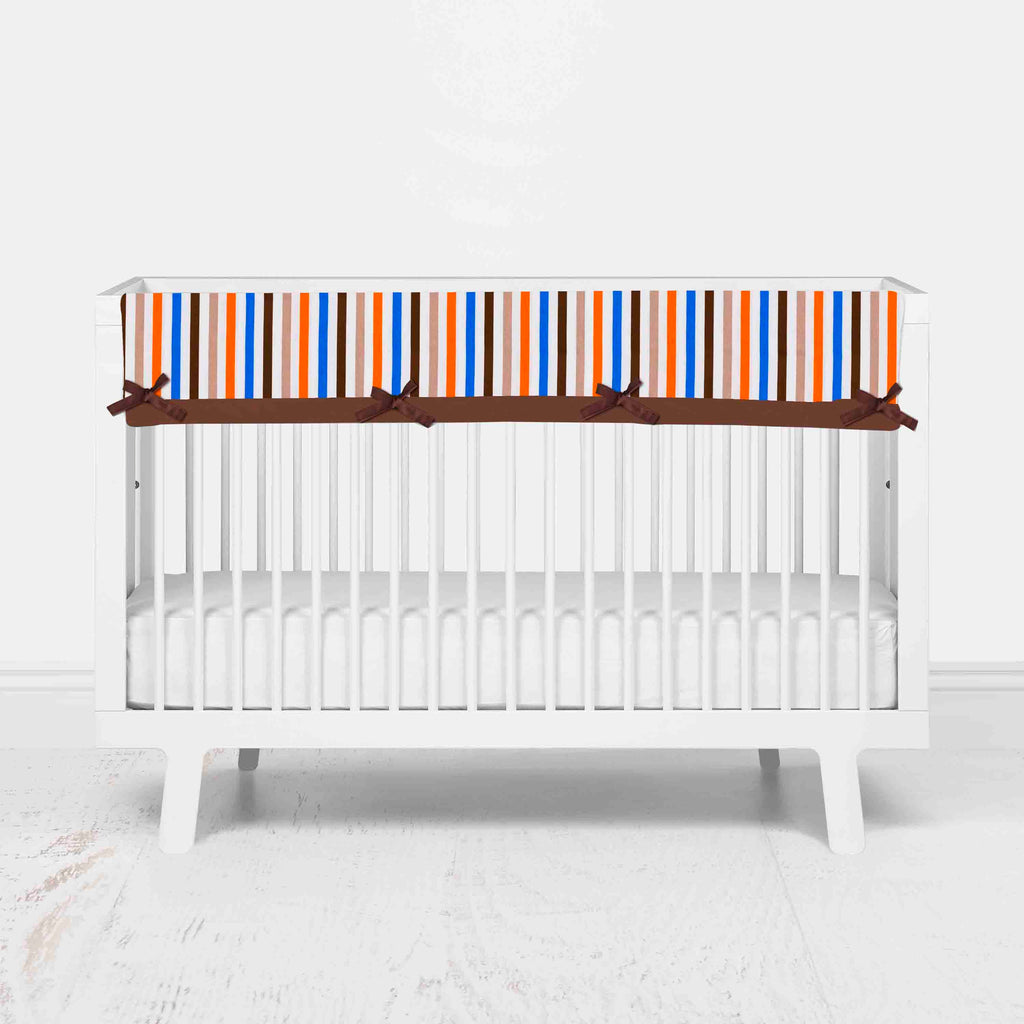 Long/Small Crib Rail Guard Covers Cotton Mod Sports, Blue/Orange/Brown - Bacati - Crib Rail Guard - Bacati