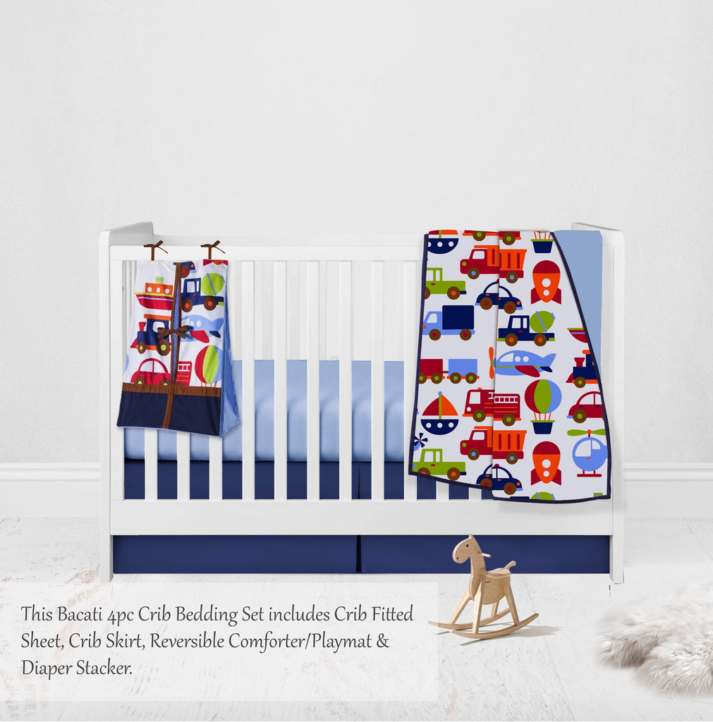 Transportation Blue/Navy/Green/Red/Orange Boys Crib Bedding Set - Bacati - Crib Bedding Set - Bacati