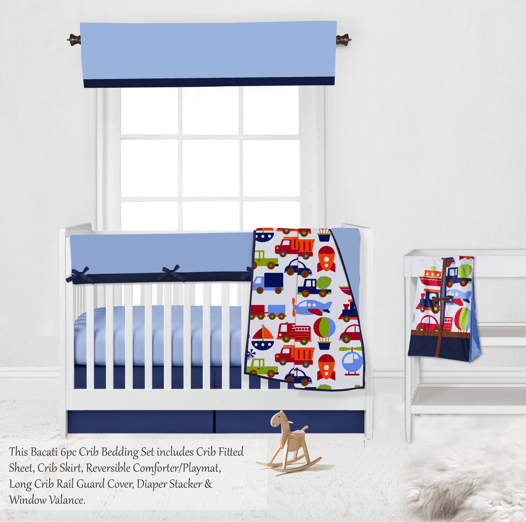 Transportation Blue/Navy/Green/Red/Orange Boys Crib Bedding Set - Bacati - Crib Bedding Set - Bacati