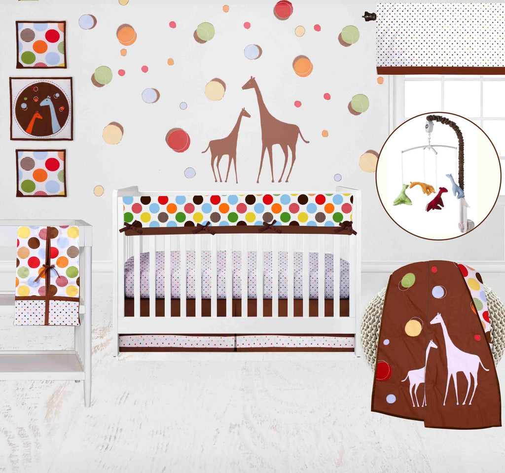 Baby & Me Giraffe Orange/Green/Blue/Red/Brown Neutral Crib Bedding Set - Bacati - Crib Bedding Set - Bacati