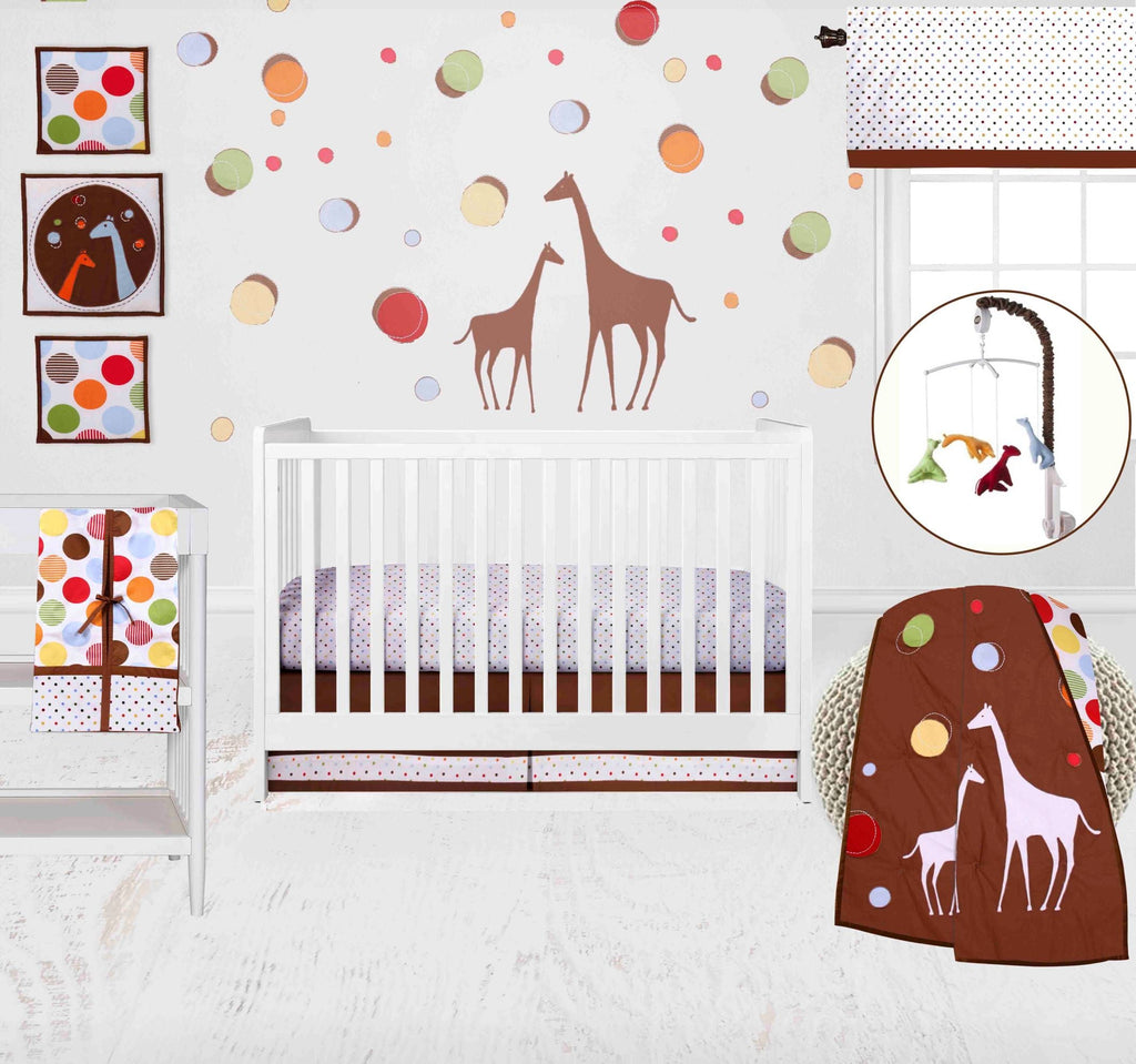 Baby & Me Giraffe Orange/Green/Blue/Red/Brown Neutral Crib Bedding Set - Bacati - Crib Bedding Set - Bacati