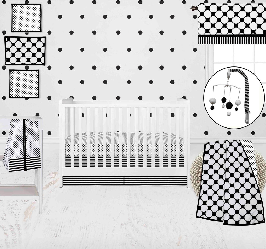 Dots Pin Stripes Black/White Neutral Crib Bedding Set - Bacati - Crib Bedding Set - Bacati