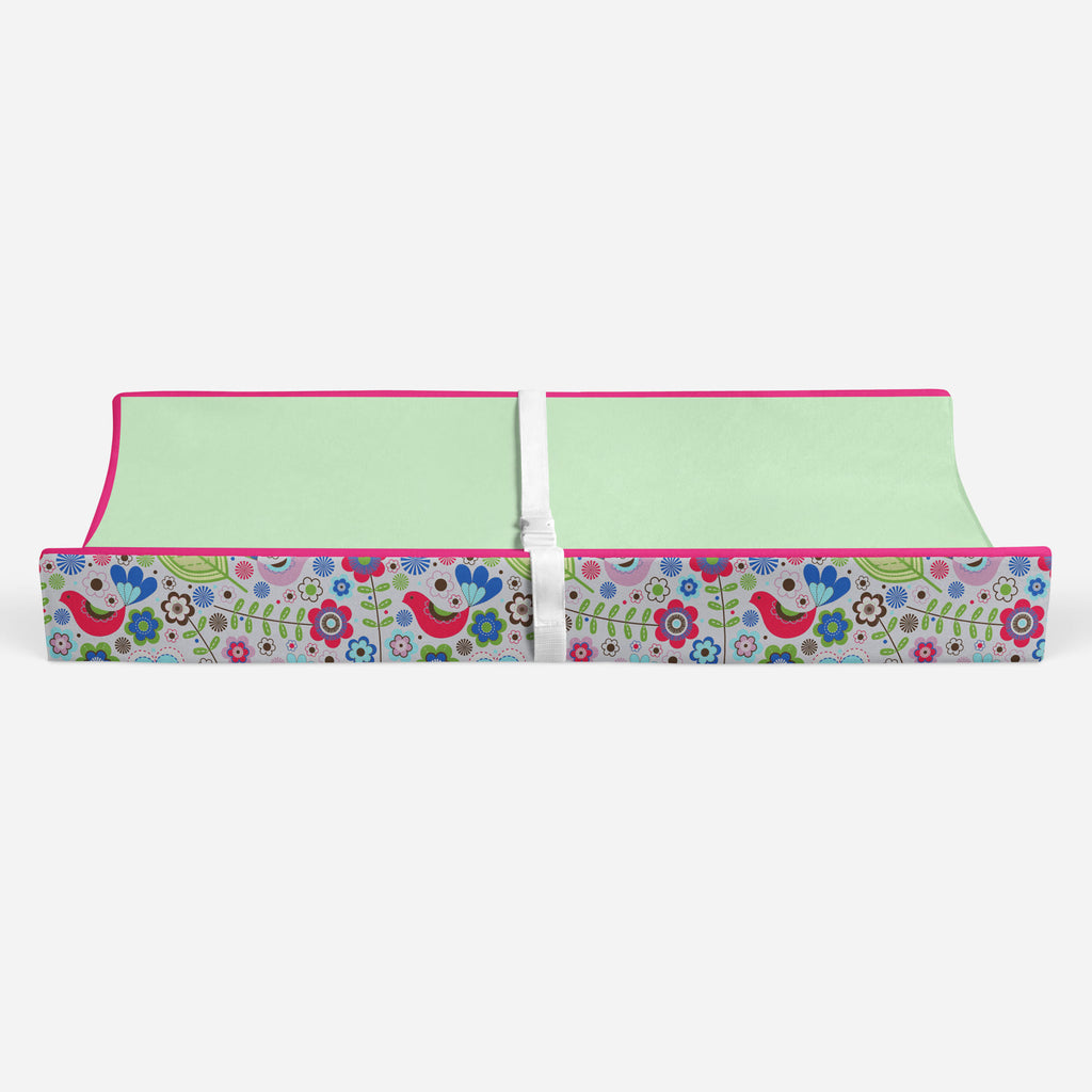Botanical Pink/Aqua/Fuchsia/Green Girls Quilted Changing Pad Cover - Bacati - Changing pad cover - Bacati