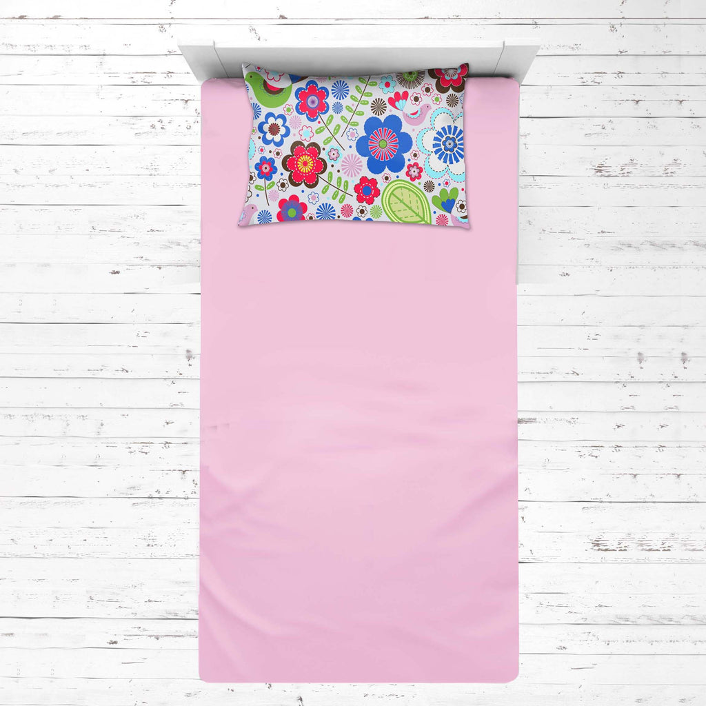 Bacati - Girls 4 pc Toddler Bedding/3 pc Sheet Set 100% Cotton Percale, Botanical Floral Birds Pink/Multi - Bacati - 4 pc Toddler Bedding Set - Bacati
