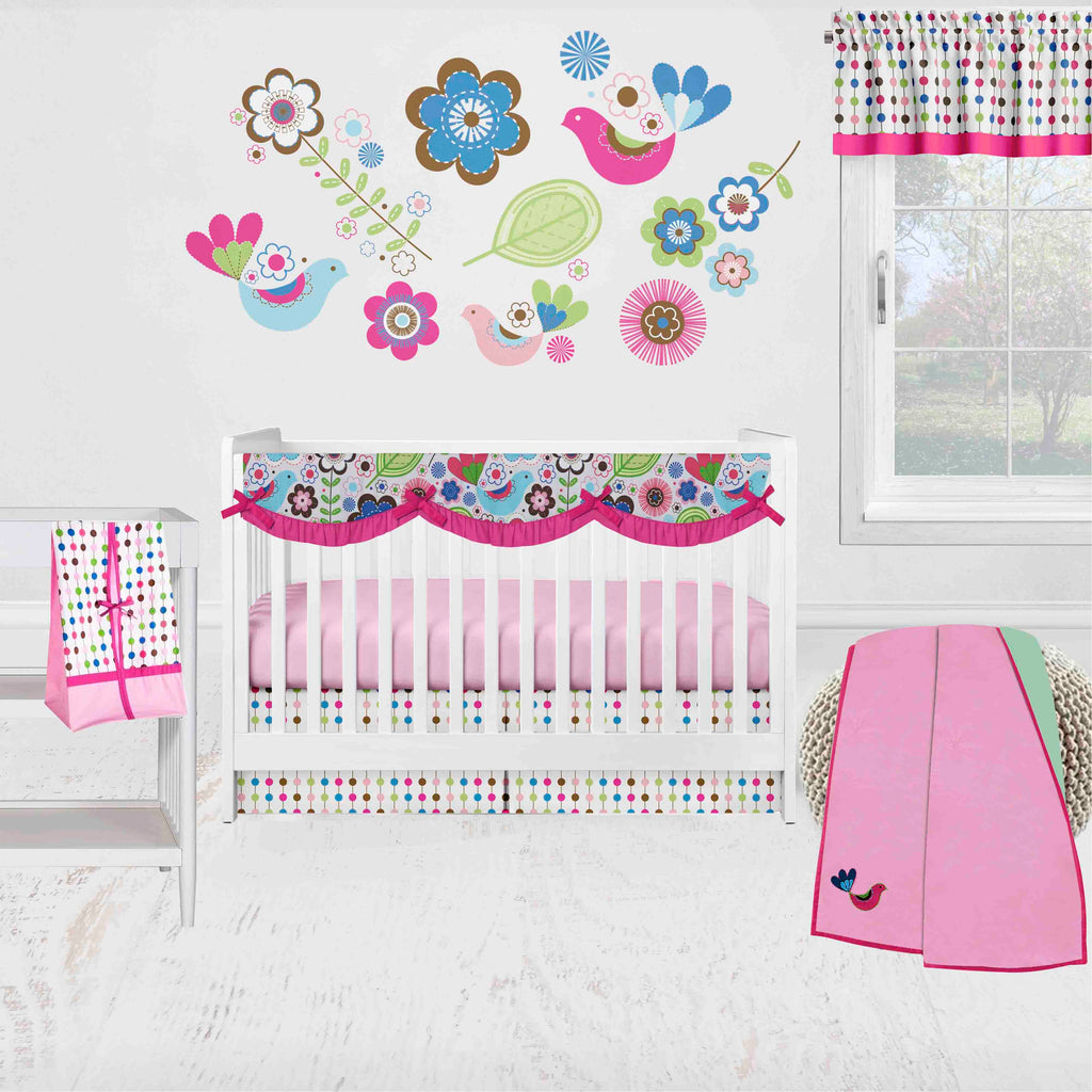Bacati - Long/Small Crib Rail Guard Covers Cotton Botanical, Pink/Aqua/Fuchsia/Green - Bacati - Crib Rail Guard - Bacati