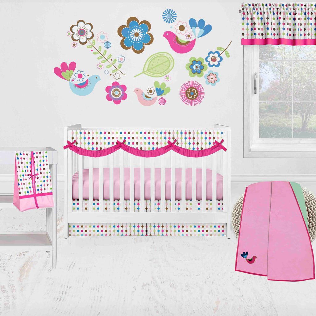 Bacati - Long/Small Crib Rail Guard Covers Cotton Botanical, Pink/Aqua/Fuchsia/Green - Bacati - Crib Rail Guard - Bacati