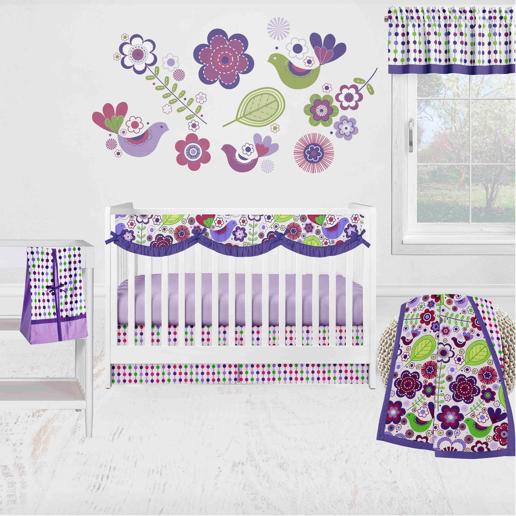 Bacati - Crib Rail Guard Covers Cotton, Botanical, Purple/Lilac/Green/Plum - Bacati - Crib Rail Guard - Bacati