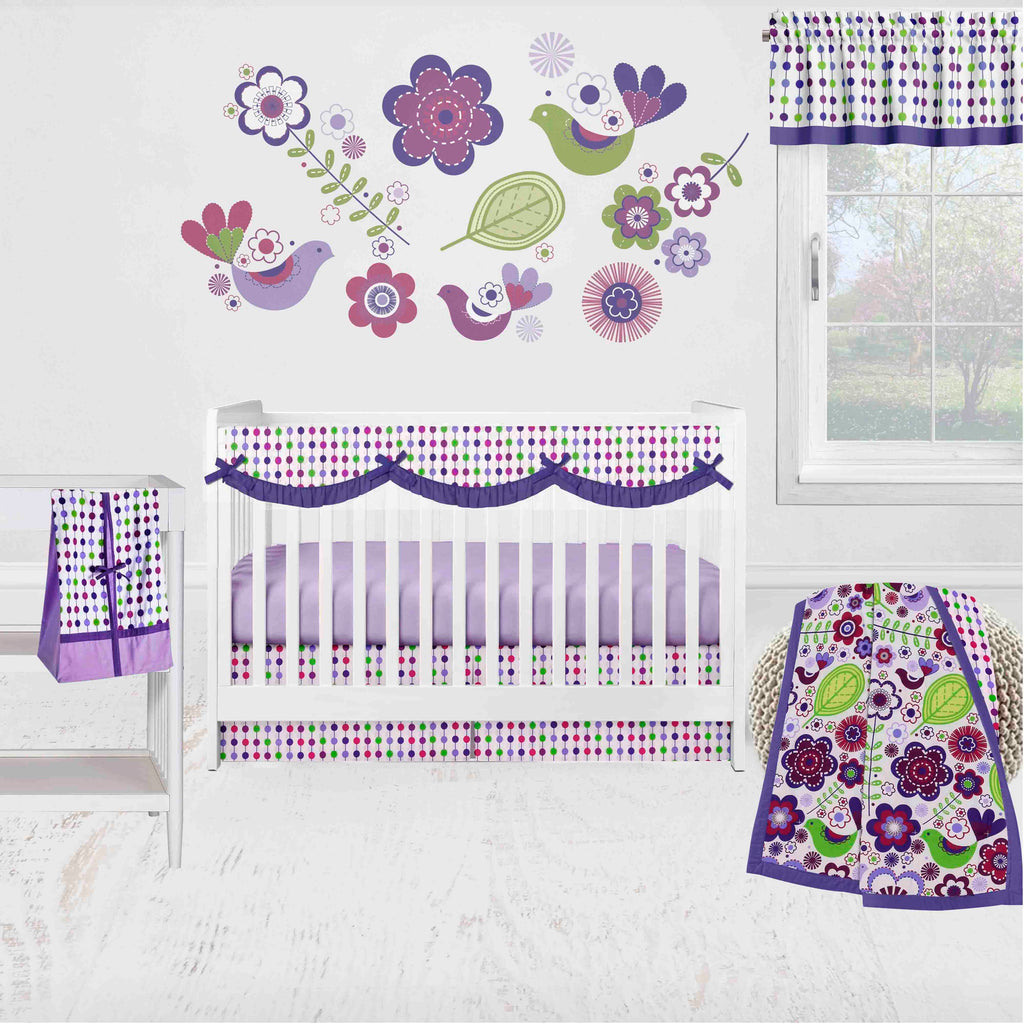 Bacati - Crib Rail Guard Covers Cotton, Botanical, Purple/Lilac/Green/Plum - Bacati - Crib Rail Guard - Bacati