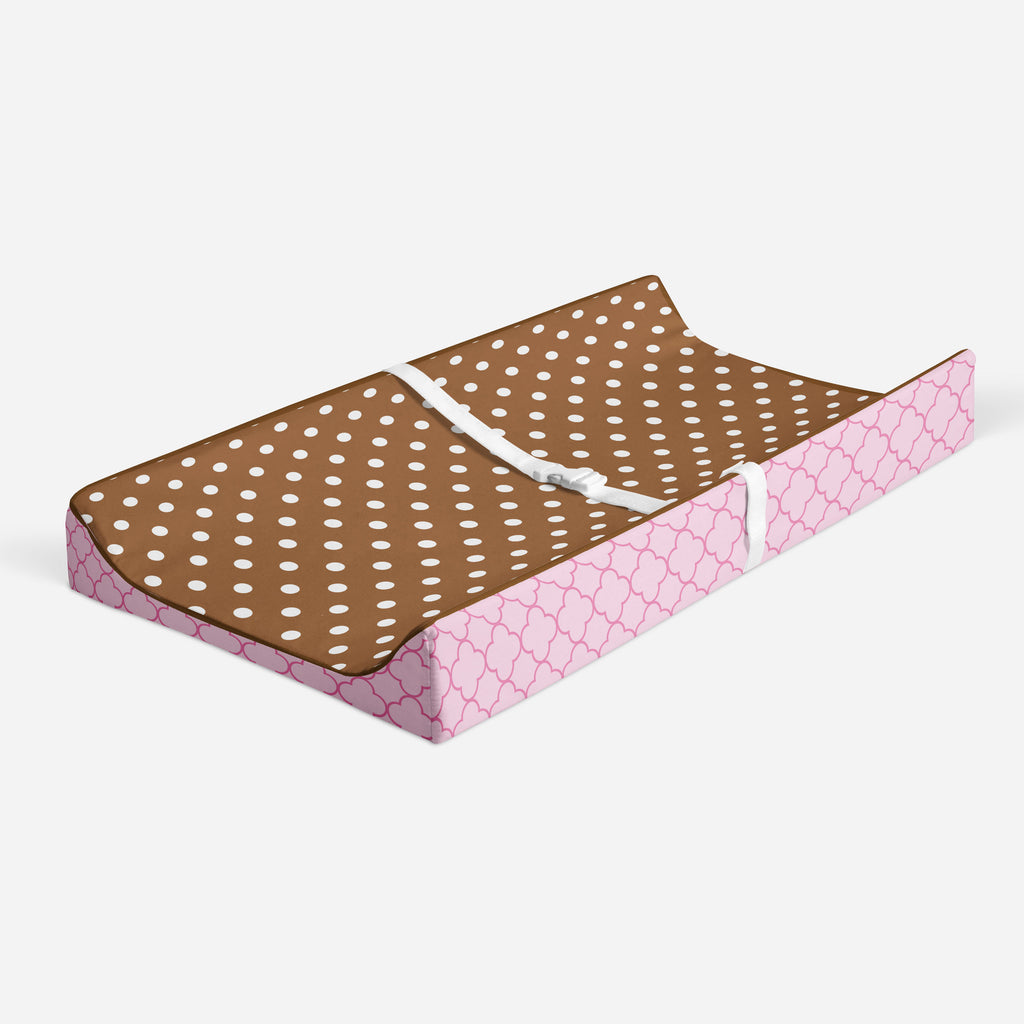 Butterflies Ladybugs Pink/Fuchsia/Chocolate Girls Quilted Changing Pad Cover - Bacati - Changing pad cover - Bacati