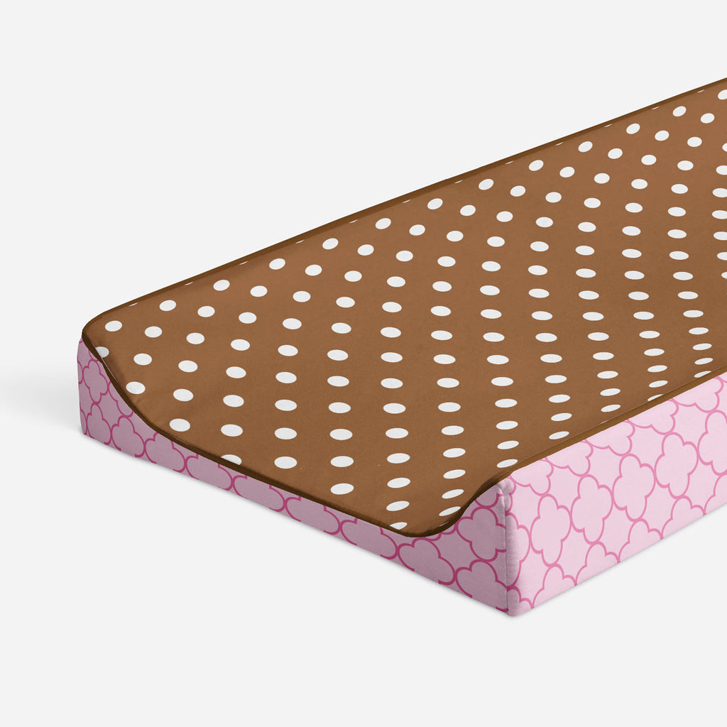 Butterflies Ladybugs Pink/Fuchsia/Chocolate Girls Quilted Changing Pad Cover - Bacati - Changing pad cover - Bacati